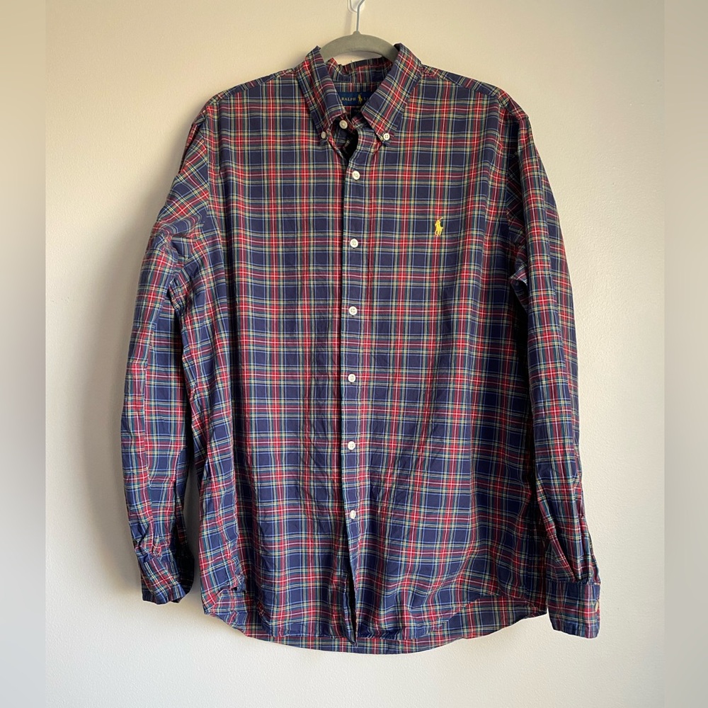 Ralph Lauren men’s plaid cotton twill button-down shirt size large